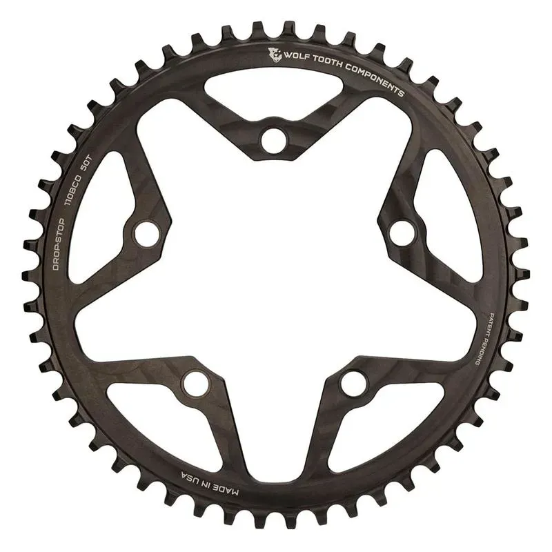Wolf Tooth 110 BCD Cyclocross And Road Chainring - 42t 110 BCD 5-Bolt Drop-Stop 10/11/12-Speed Eagle And Flattop Compatible Black