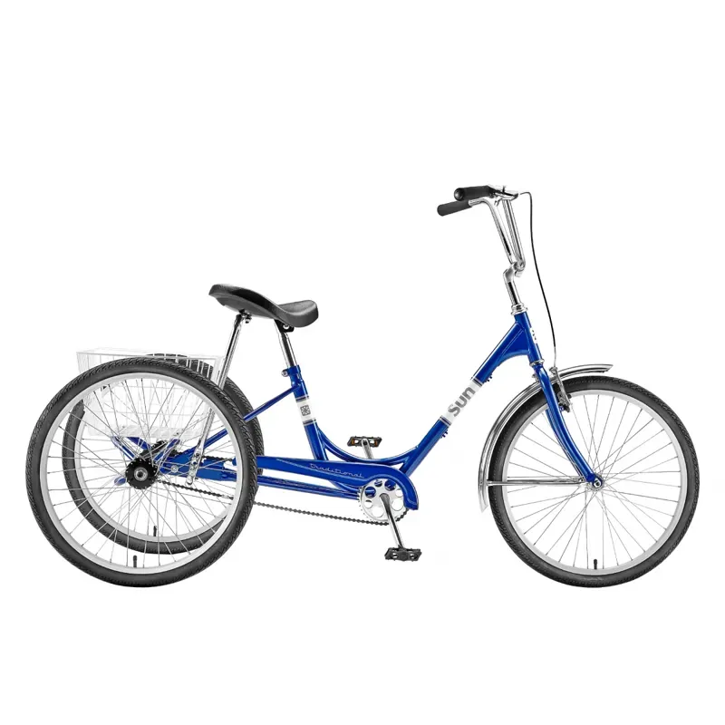 Sun Bicycles Traditional 24 Tricycle w/White Basket in Blue Metallic