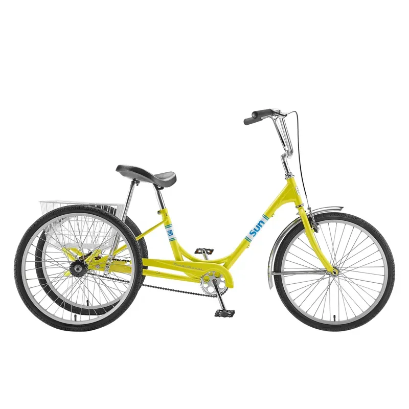 Sun Bicycles Traditional 24 Tricycle w/White Basket in Yellow Pearl