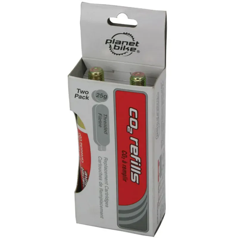Planet Bike 2 Pack 25g Threaded CO2 Cartridge in Red